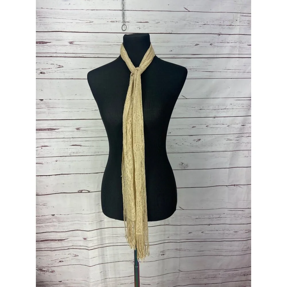 Delicate Cream Colored Fringed Ends Thin Accessory‎ Scarf